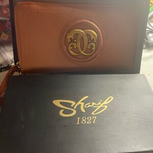 Sharif Brown Leather Wallet with Gold Emblem